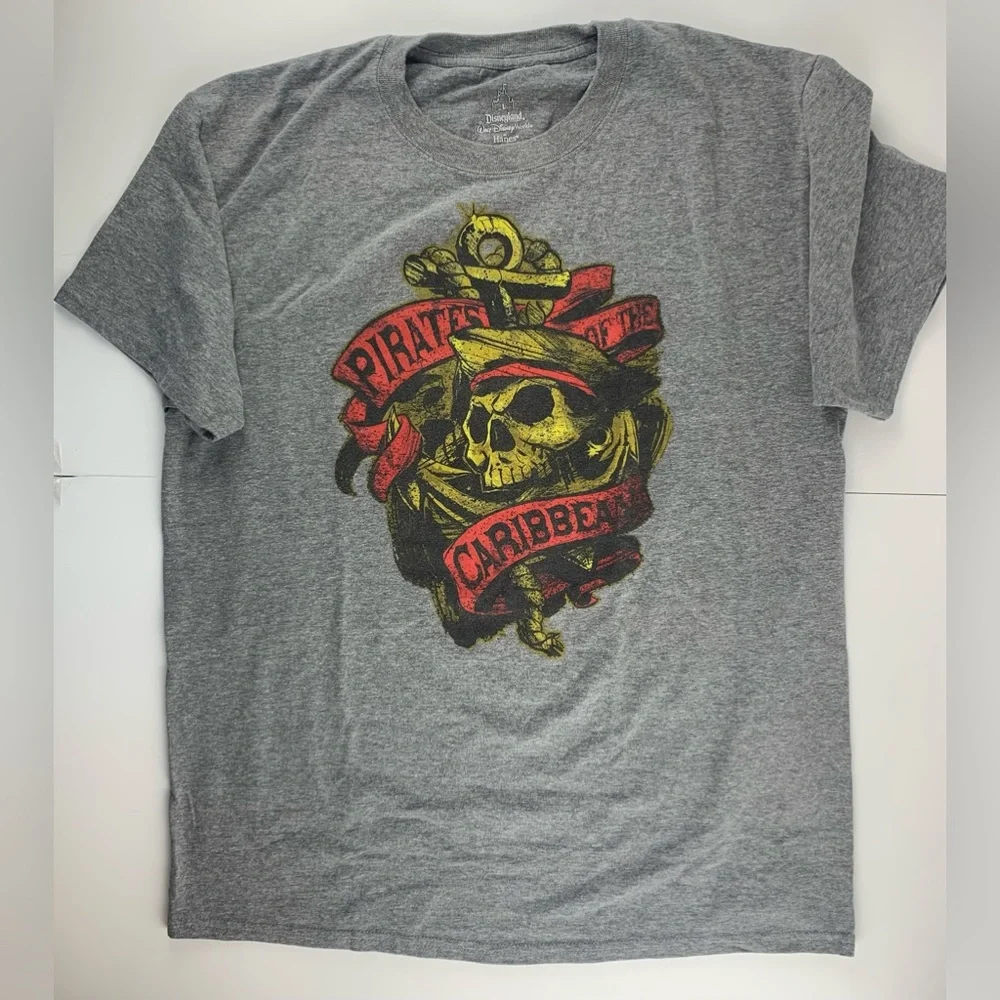 VNTG Disney‎ Parks WDW Pirates of the Caribbean Hanes Gray Cotton T-Shirt Large - Picture 4 of 6